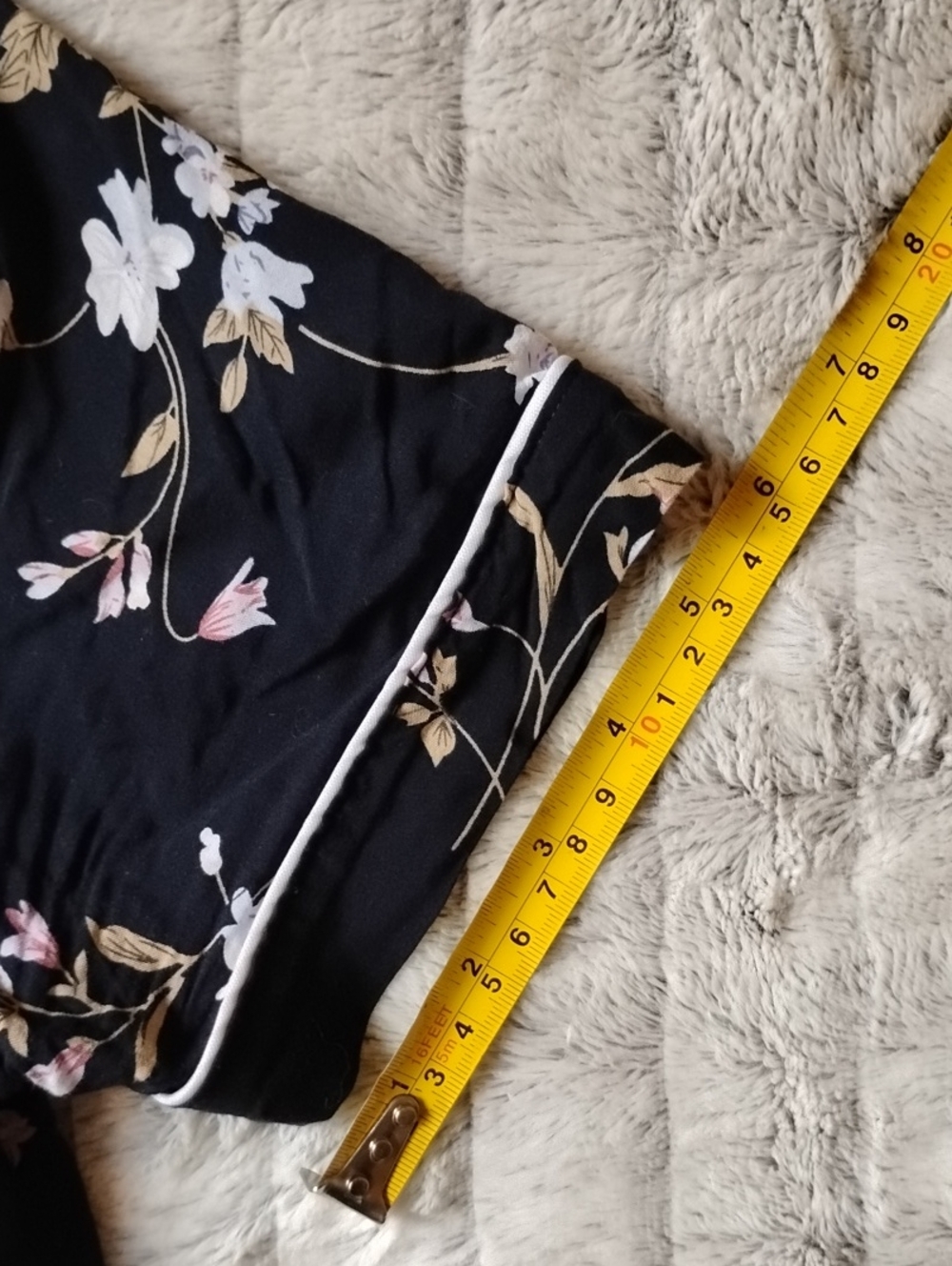 Black Floral Short Pajama Set with White Piping - Picture 8 of 11